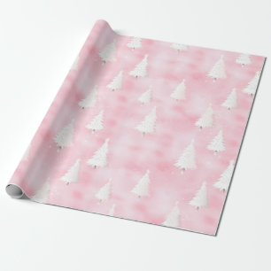 Weiße Weihnachtsbäume Rosa Wasserfarbe Geschenkpapier