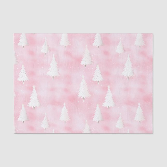 Weiße Weihnachtsbäume Rosa Wasserfarbe Seidenpapier (Vorderseite)