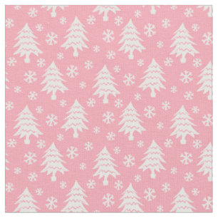 Weiße Weihnachtsbaume Schneeflocke Rosa Weiß Stoff