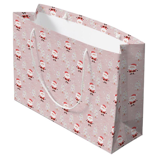 Weiße Weihnachtsbäume und der Weihnachtsmann Große Geschenktüte (Rückseite Schrägansicht)
