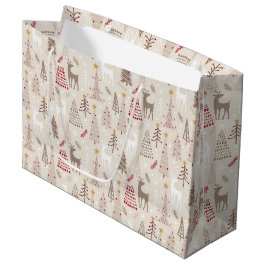Weiße Weihnachtsbäume und Rentiere Große Geschenktüte