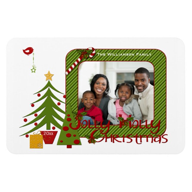 Weiße Weihnachtsbäume, Vogel, Streifen Foto Magnet (Horizontal)