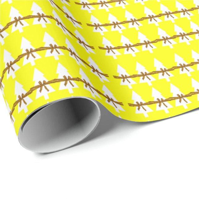 Weiße Weihnachtsbaumen Umschlagpapier gelb Geschenkpapier (Rolleneckpunkt)