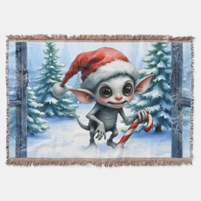 Weiße Weihnachtself mit Candy Cane. Decke (Vorderseite)