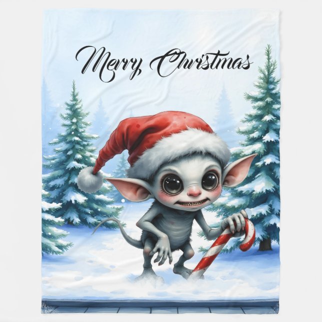 Weiße Weihnachtself mit Candy Cane. Fleecedecke (Vorderseite)