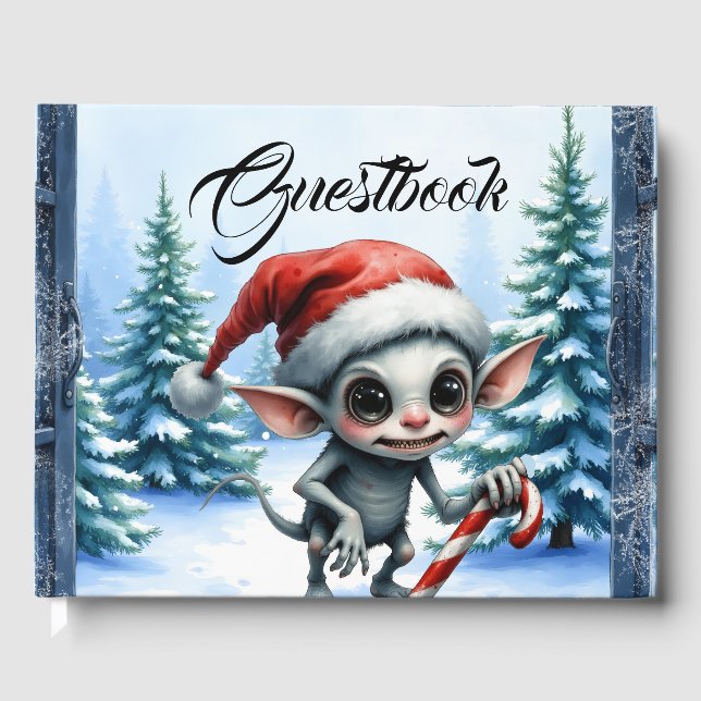 Weiße Weihnachtself mit Candy Cane. Gästebuch (Vorderseite)