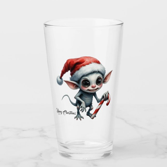 Weiße Weihnachtself mit Candy Cane. Glas (Vorderseite)