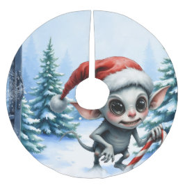 Weiße Weihnachtself mit Candy Cane. Polyester Weihnachtsbaumdecke