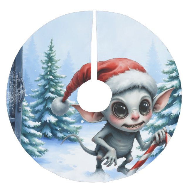 Weiße Weihnachtself mit Candy Cane. Polyester Weihnachtsbaumdecke (Vorderseite)