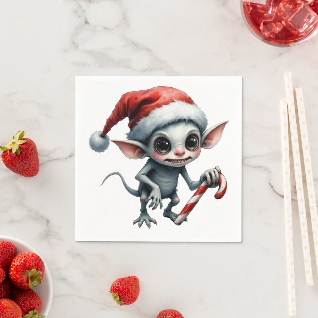 Weiße Weihnachtself mit Candy Cane. Serviette (Beispiel)