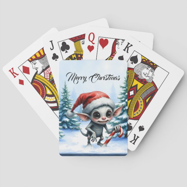 Weiße Weihnachtself mit Candy Cane. Spielkarten (Rückseite)