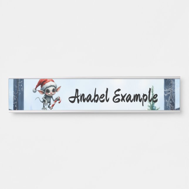 Weiße Weihnachtself mit Candy Cane. Türschild (Vorderseite )