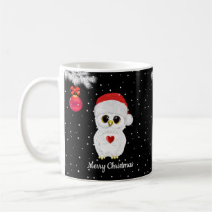 Weiße Weihnachtseule auf Schwarz Kaffeetasse