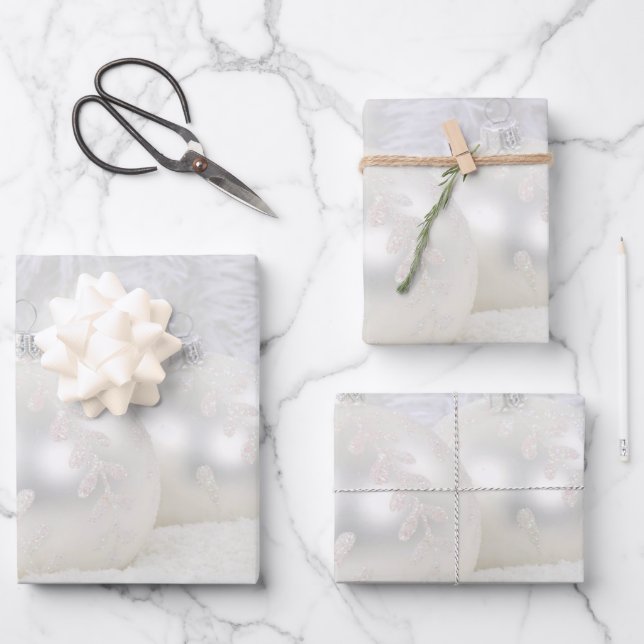 weiße Weihnachtsfeier Geschenkpapier Set (Vorderseite)