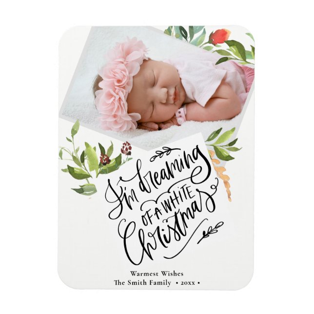 weiße Weihnachtsfeier | Watercolor Foliams Christa Magnet (Vertikal)