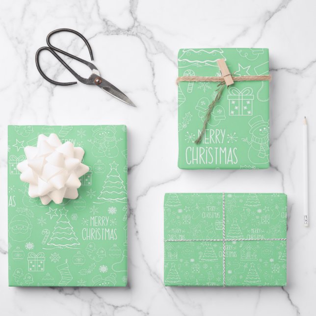 Weiße Weihnachtsfeiertage auf Gras Green Geschenkpapier Set (Vorderseite)