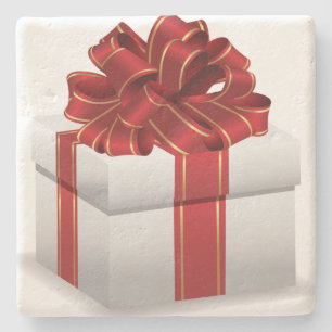 Weiße Weihnachtsgeschenk-Rote Schleife Steinuntersetzer