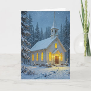 Weiße Weihnachtskapelle in Winterkiefern Karte