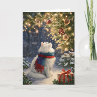 Weiße Weihnachtskatze Feiertagskarte