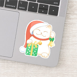 Weiße Weihnachtskatze in einem Red Hat Aufkleber