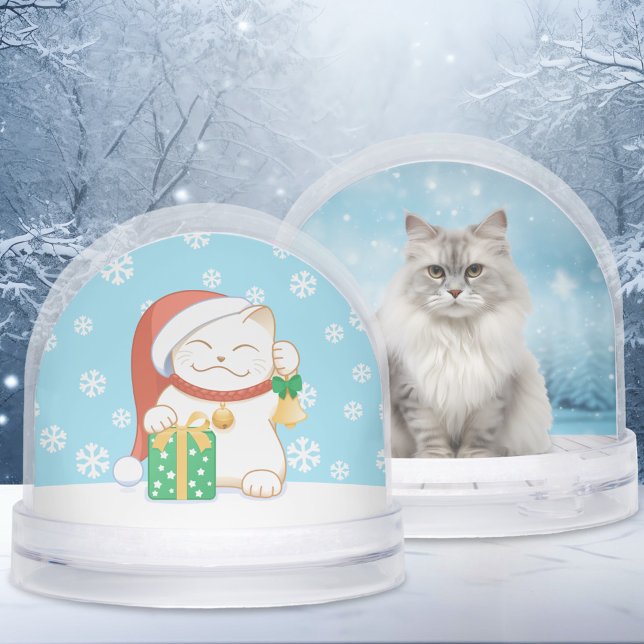 Weiße Weihnachtskatze in einem Red Hat Custom Pet  Schneekugeln (Von Creator hochgeladen)