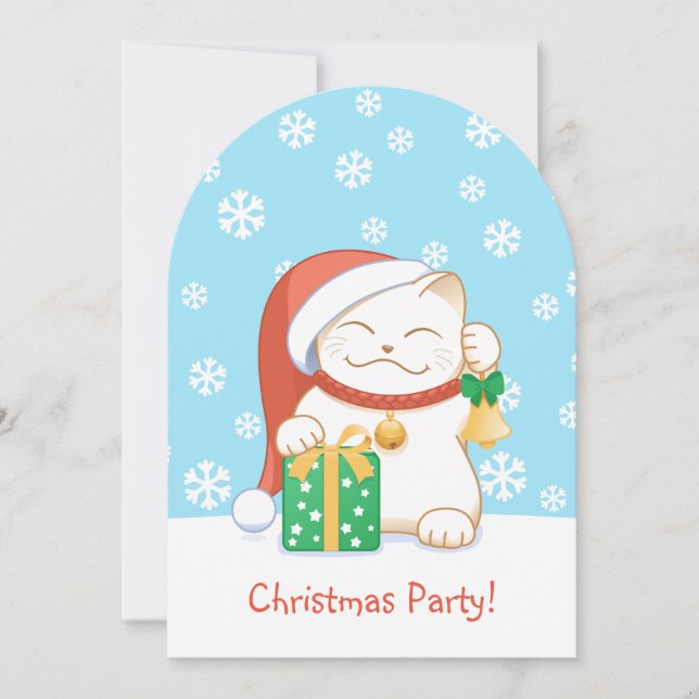 Weiße Weihnachtskatze in einem Red Hat Einladung (Vorderseite)