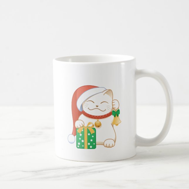 Weiße Weihnachtskatze in einem Red Hat Kaffeetasse (Rechts)