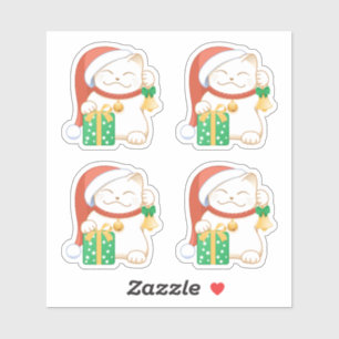 Weiße Weihnachtskatze in einem Red Hat Set von 4 Aufkleber
