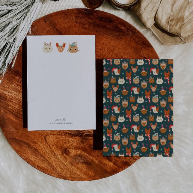 Weiße Weihnachtskatzen Grün Mitteilungskarte (Von Creator hochgeladen)