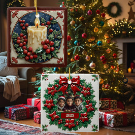 Weiße Weihnachtskerze Maßgeschneiderter Platz Keramikornament