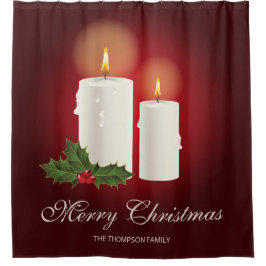 Weiße Weihnachtskerzen auf Rot mit individuellem T Duschvorhang