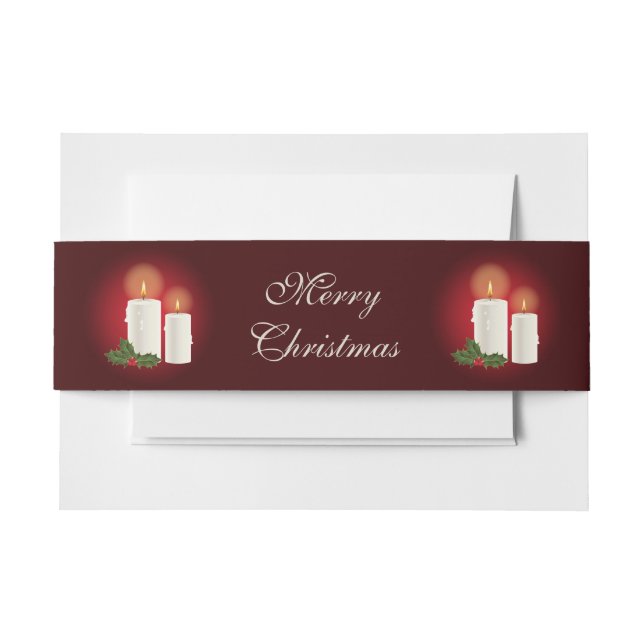 Weiße Weihnachtskerzen auf Rot mit individuellem T Einladungsbanderole (Vorderseite Beispiel)