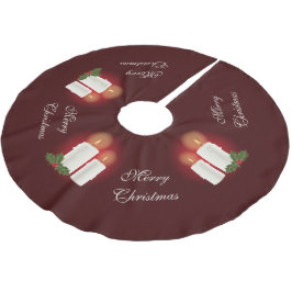 Weiße Weihnachtskerzen auf Rot mit individuellem T Polyester Weihnachtsbaumdecke