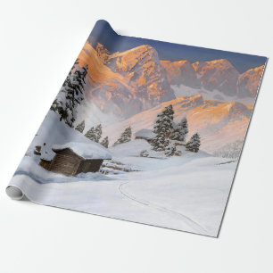Weiße Weihnachtslandschaft Schneeberg Geschenkpapier