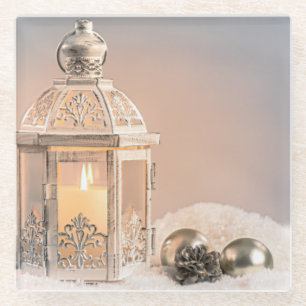 Weiße Weihnachtslattern und Ornamente Glasuntersetzer