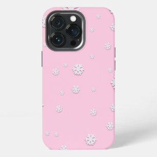Weiße Weihnachtsschneeflocken-Dekoration auf Rosa iPhone 13 Pro Hülle