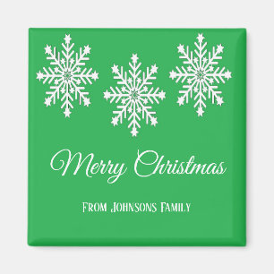 Weiße Weihnachtsschneeflocken Frohe Weihnachtsgrün Magnet