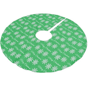 Weiße Weihnachtsschneeflocken Frohe Weihnachtsgrün Polyester Weihnachtsbaumdecke