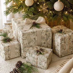 Weiße Weihnachtssterne Neutrale Winterblumen Weihn Geschenkpapier