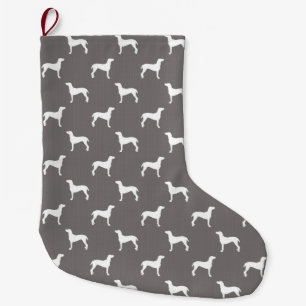 Weiße Weimaraner Silhouetten auf Grau Großer Weihnachtsstrumpf