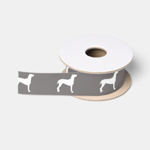 Weiße Weimaraner Silhouetten auf Grau Satinband