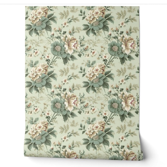 Weiße weiße Blume aus weißem Shabby Chic Tapete (Abrollen)