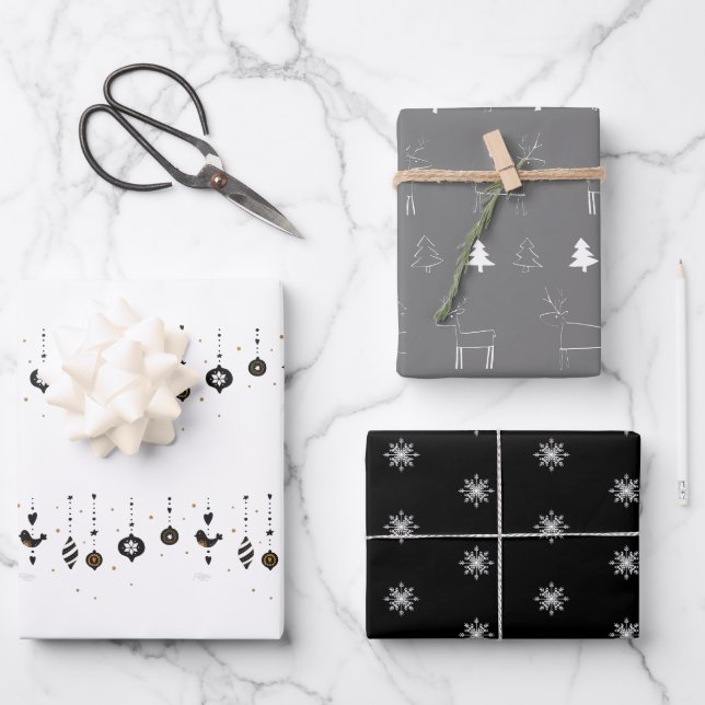 Weiße weiße und schwarze Waldtiere Geschenkpapier Set (Vorderseite)