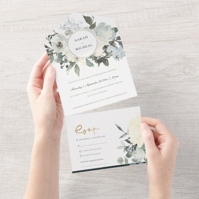 WEISSE, WEISSE WASSERFARBFLÜSSE ALL IN ONE EINLADUNG (Abreißen)