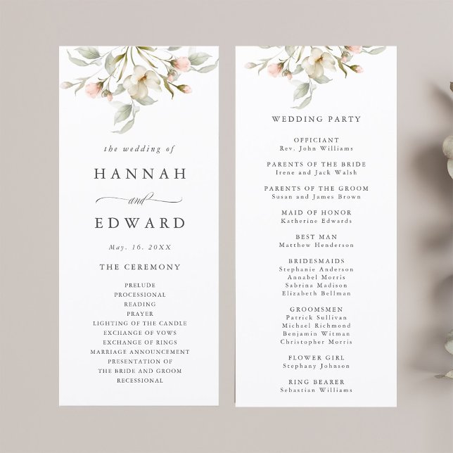 Weiße Weiße Weide Elegante Hochzeitsfeier Programm (Front & Back)