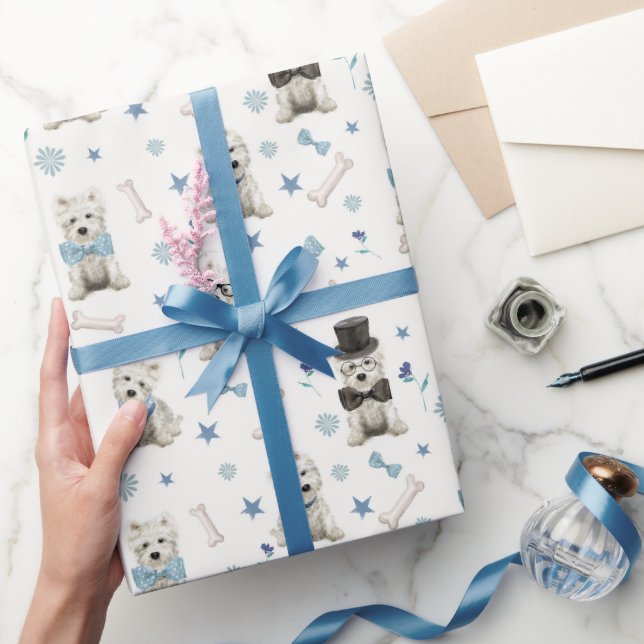 Weiße Westie mit Zubehör Whimsical Geschenkpapier (Schenken)