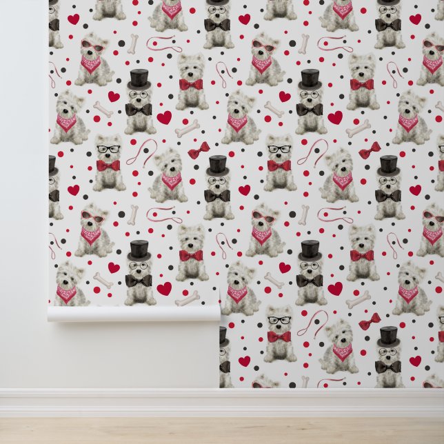 Weiße Westie mit Zubehör Whimsical Tapete (Anwendung)