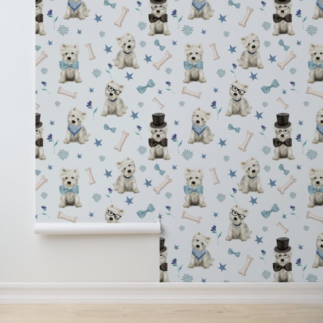 Weiße Westie mit Zubehör Whimsical Tapete (Anwendung)
