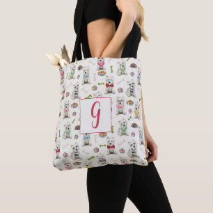Weiße Westies mit Accessoires Monogramm Tasche