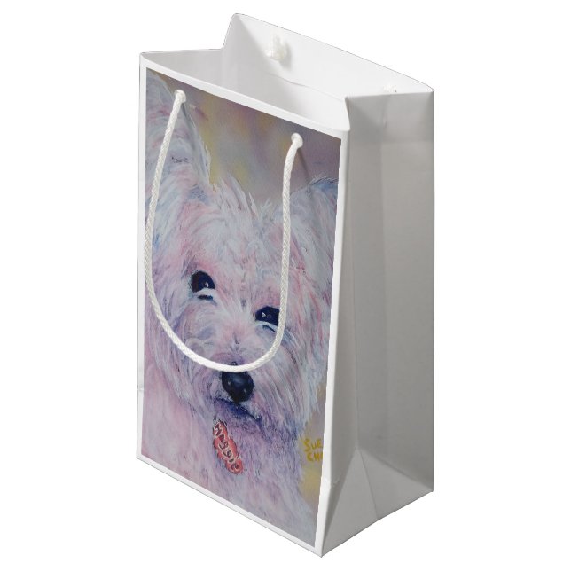 WEISSE WESTY HOCHLAND-GESCHENK-TASCHE KLEINE GESCHENKTÜTE (Vorderseite Schrägansicht)